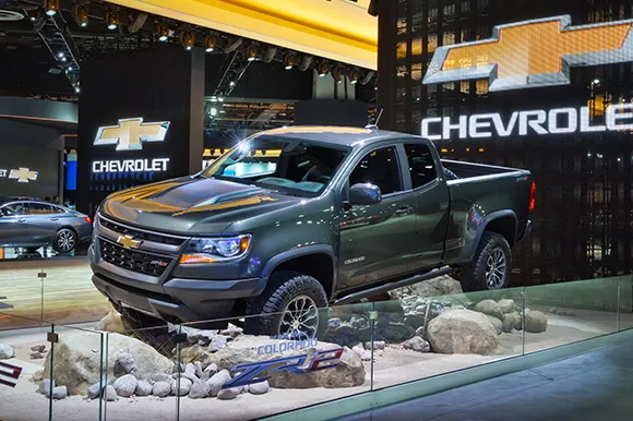 A grey Chevrolet Colorado on display at the North American International Auto Show.